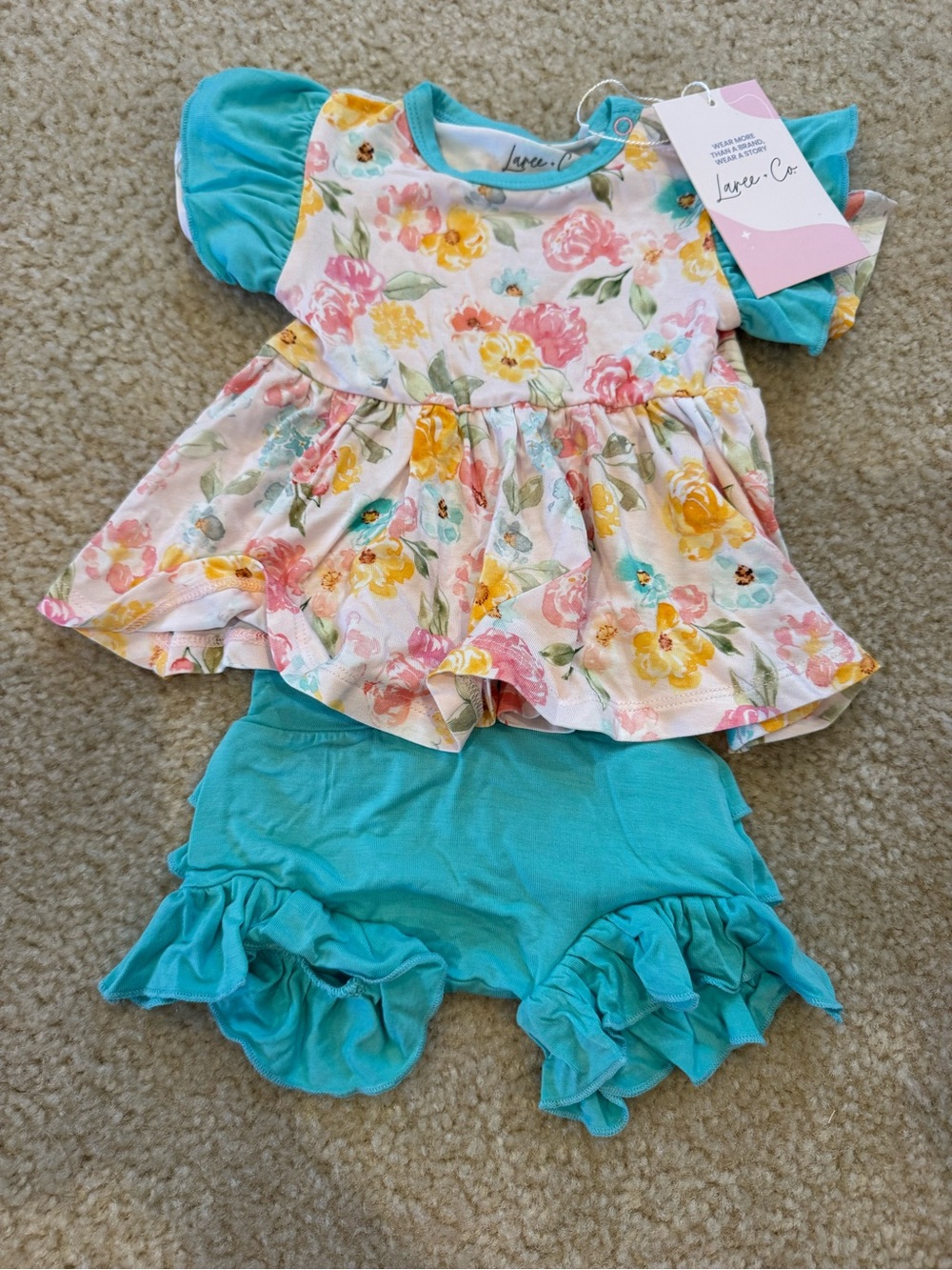 Floral Ruffle Baby Set in Turquoise - NWT